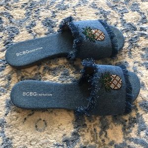 Pineapple Denim Slide Sandals